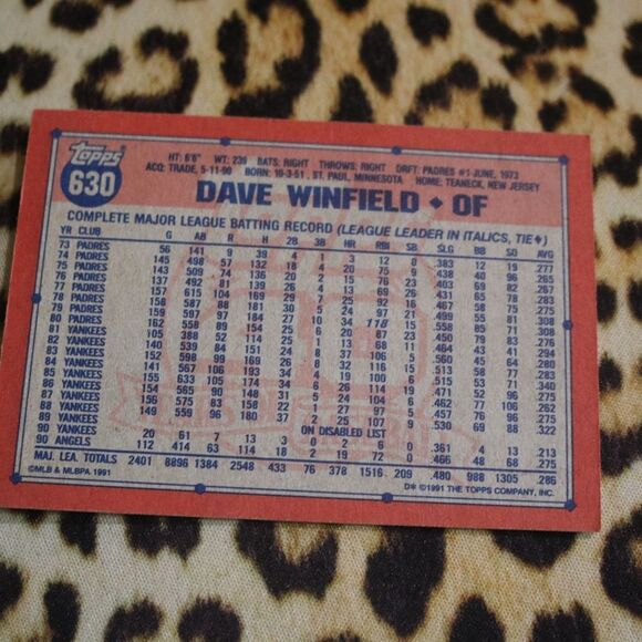 Dave Winfield #630 Baseball Card - Picture 2 of 2